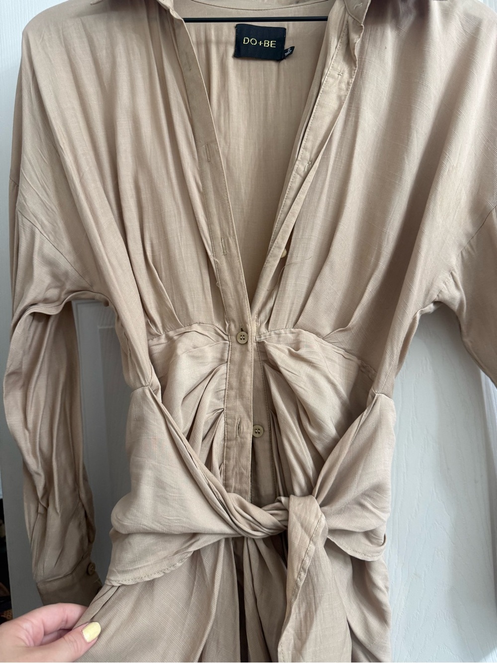 DO+BE Beige Tie-Front Button Shirt Dress